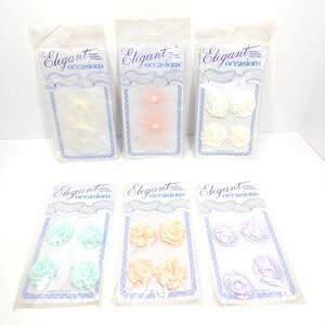 2pc and 4pc, Set of 6 Elegant Occasions Fabric Flower Embellishments NOS